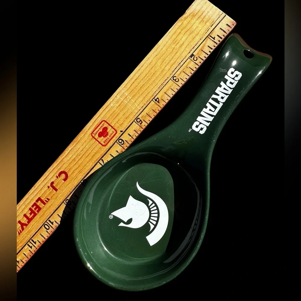 Michigan State Spartans Ceramic large Spoon Ladle Rest Green white EUC - Picture 7 of 7